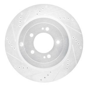 Mitsubishi Lancer Brake Rotor (1) - Rear Left - R1 Concepts - Drilled & Slotted - Silver - `08-`15